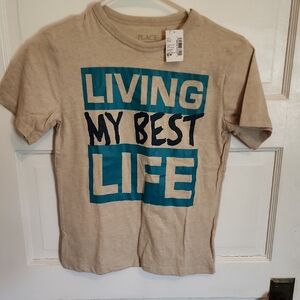 Living My Best Life Kids T-Shirt - Beige and Blue